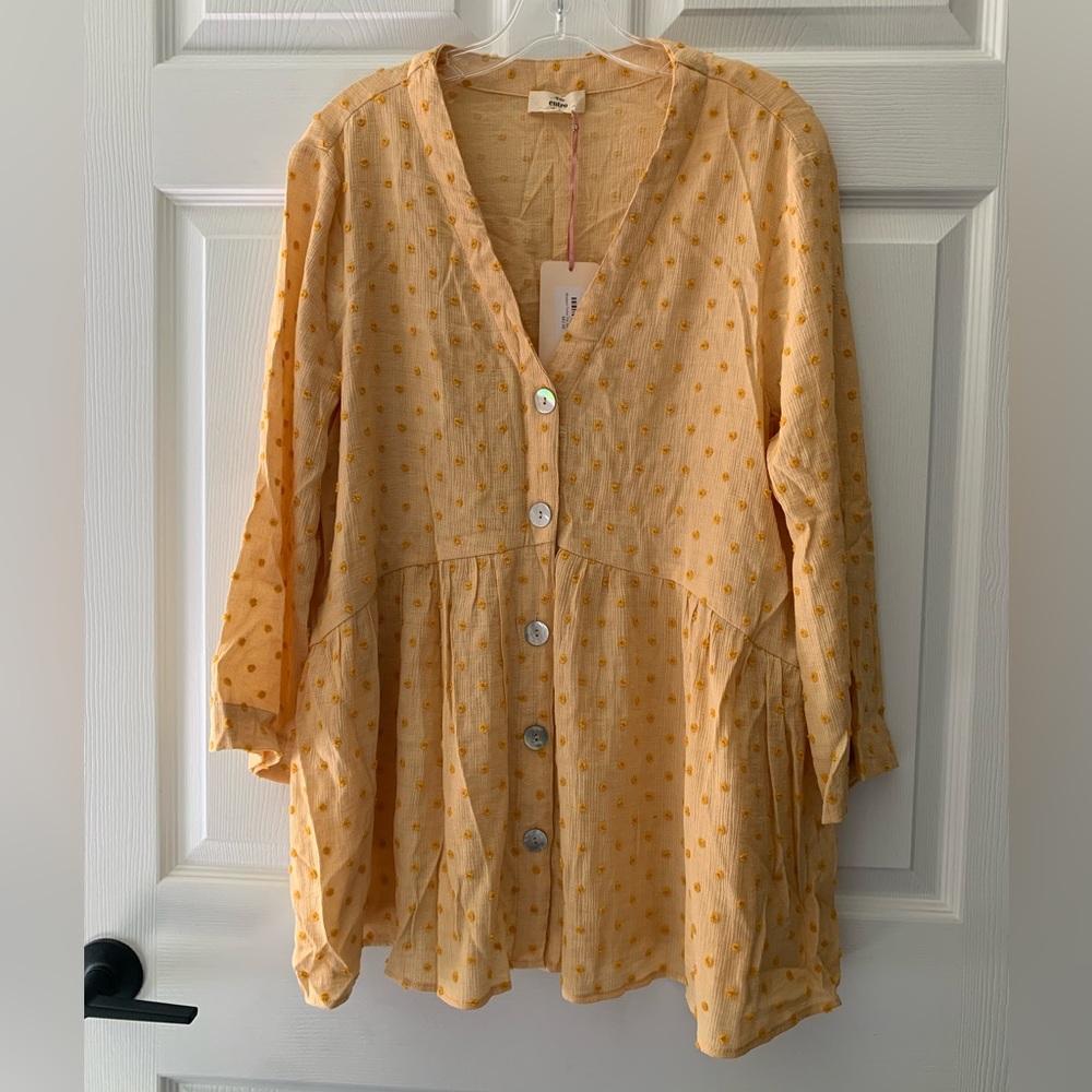 entro Yellow Dot-Print V-Neck Tunic